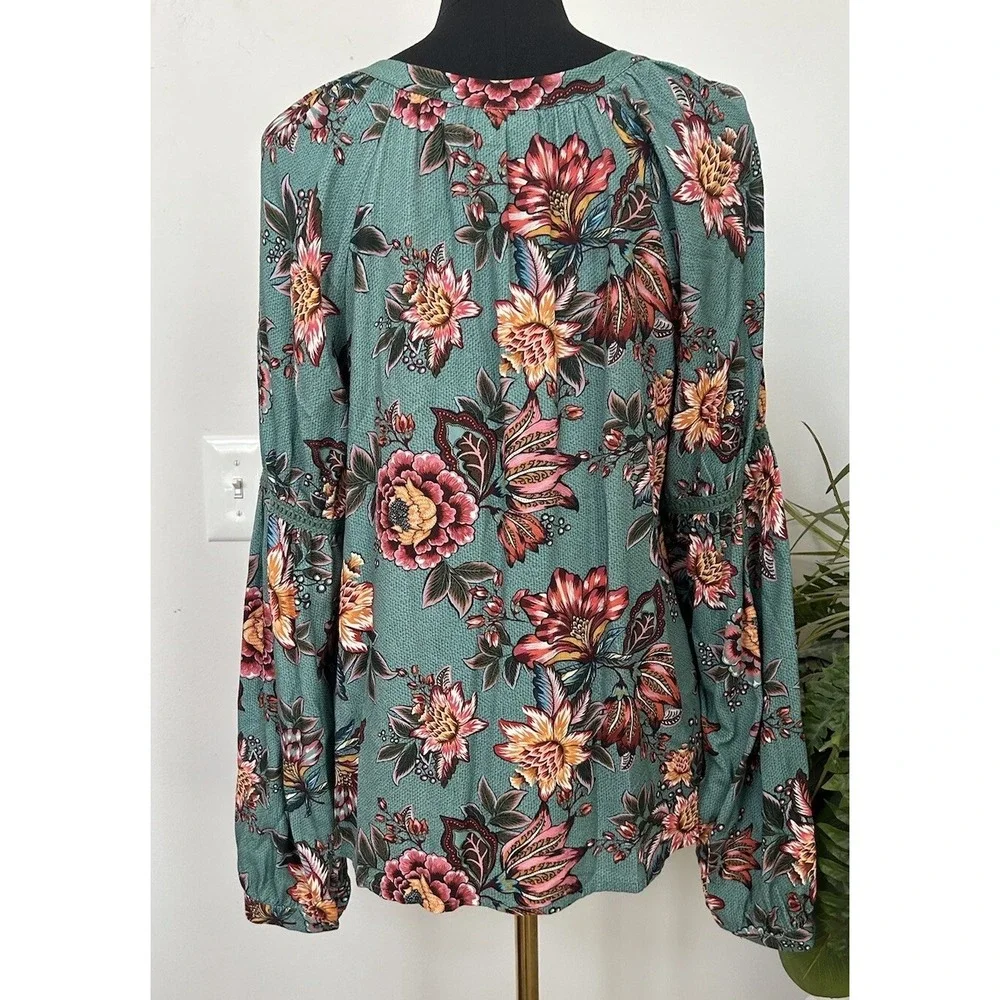 Farm Rio Anthropologie Women's‎ Boho Paola Floral Peasant Blouse Top Shirt Sz M
